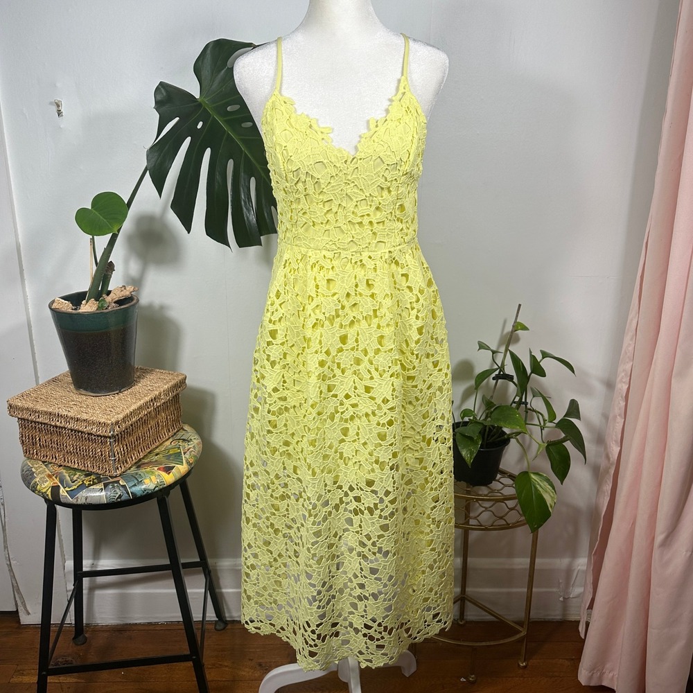 ASTR the Label Anthropologie Lace Midi Dress S Yellow Floral Crochet Strappy